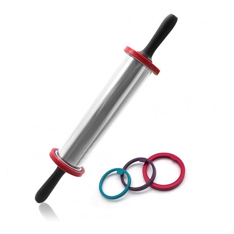 Stainless Steel Rolling Pin Dough Roller With 3 Removable Thickness Ring Rolling Pins