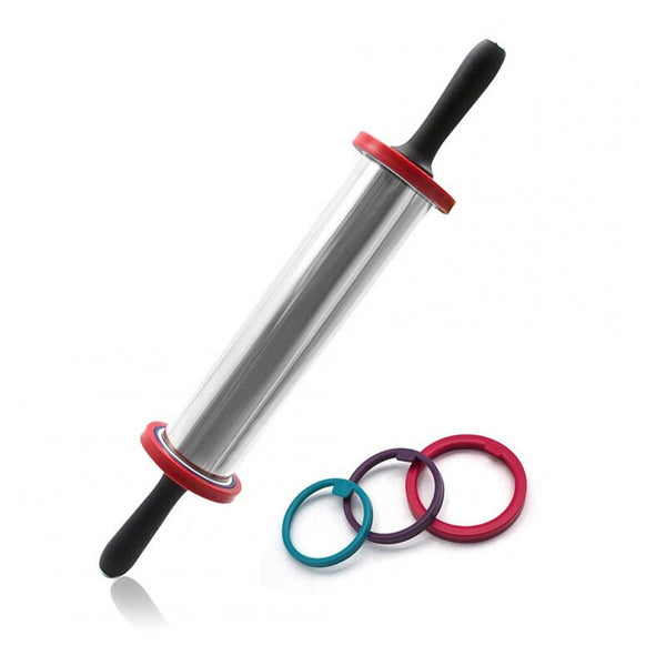 Stainless Steel Rolling Pin Dough Roller With 3 Removable Thickness Ring Rolling Pins