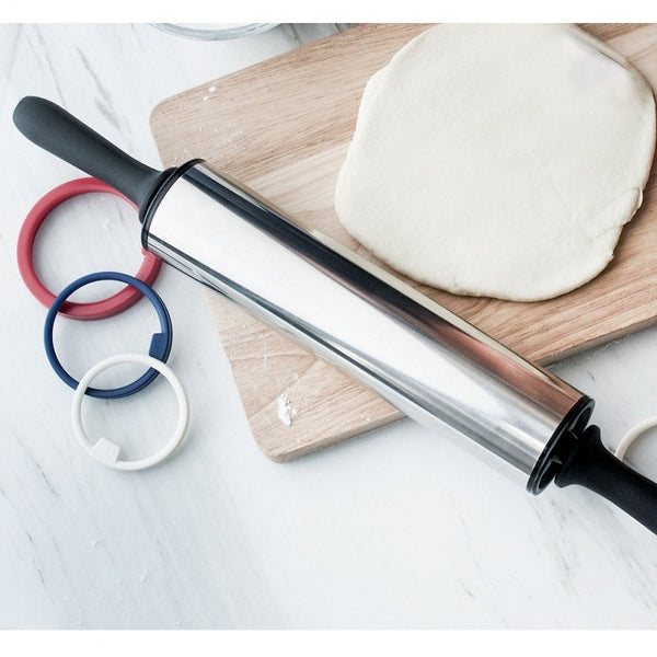 Stainless Steel Adjustable Rolling Pin Dough Roller With 3 Removable Thickness Ring