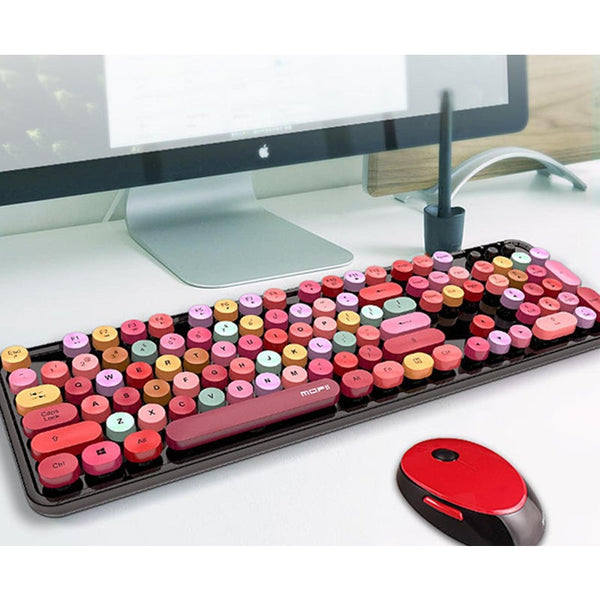 2.4G Wireless Keyboard And Mouse Waterproof Color Lipstick Mechanical Office Suit For Girls
