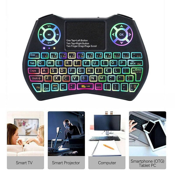 2.4Ghz Led Rgb Backlit Wireless Keyboard With Touchpad Mouse Remote Control For Android Tv Box Pc Projector Black