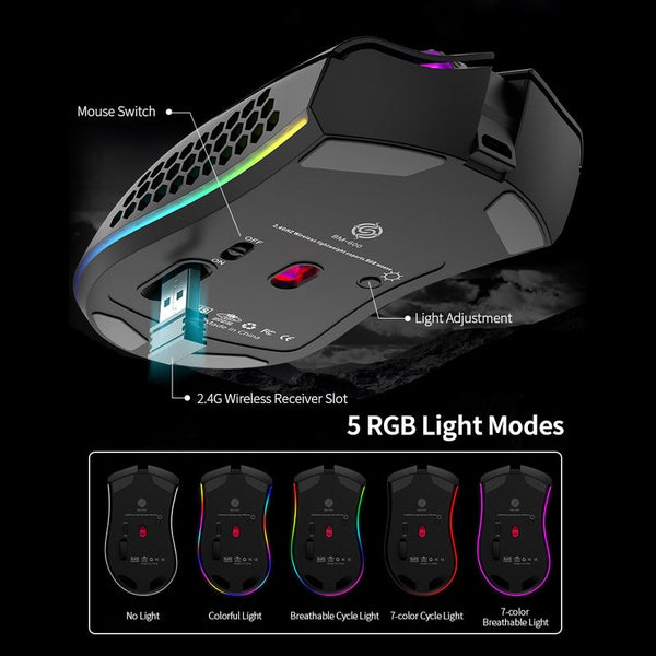 2.4Ghz Wireless Gaming Mouse Rechargeable With Rgb Light Effect 3 Dpi Hollowed Out Honeycomb Mice For Pc Mice Trackballs & Touchpads
