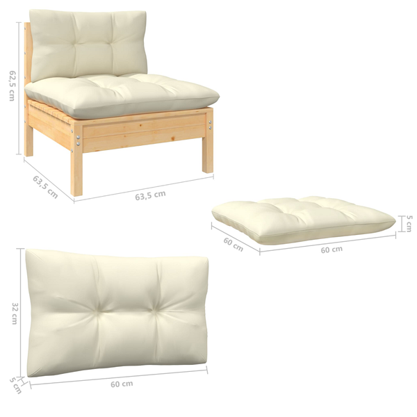 2 Seater Garden Sofa With Cream Cushions Solid Wood Pine Patio Furniture Sets