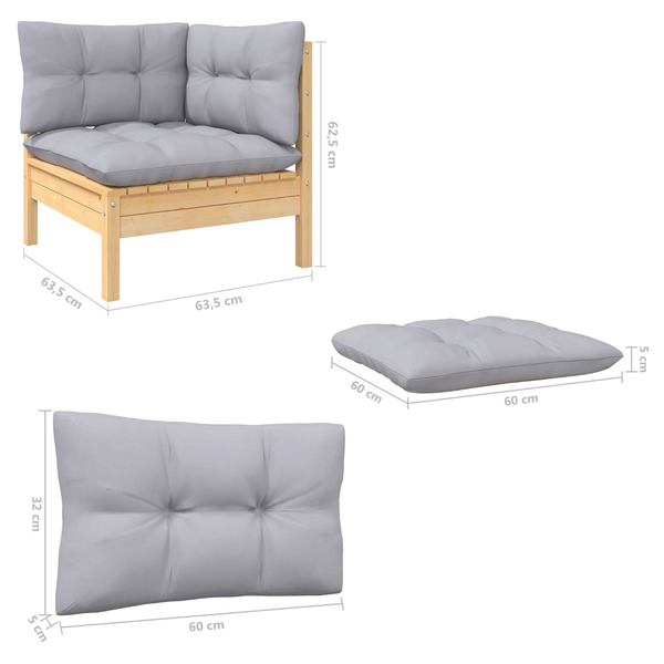 2 Seater Garden Sofa With Grey Cushions Solid Pinewood Patio Chairs