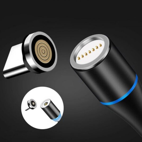 2 In 1 8 Pin Type C Magnetic Fast Charge Data Transmission Line Charging Cable With Tail Led Indicator Light 2M Black