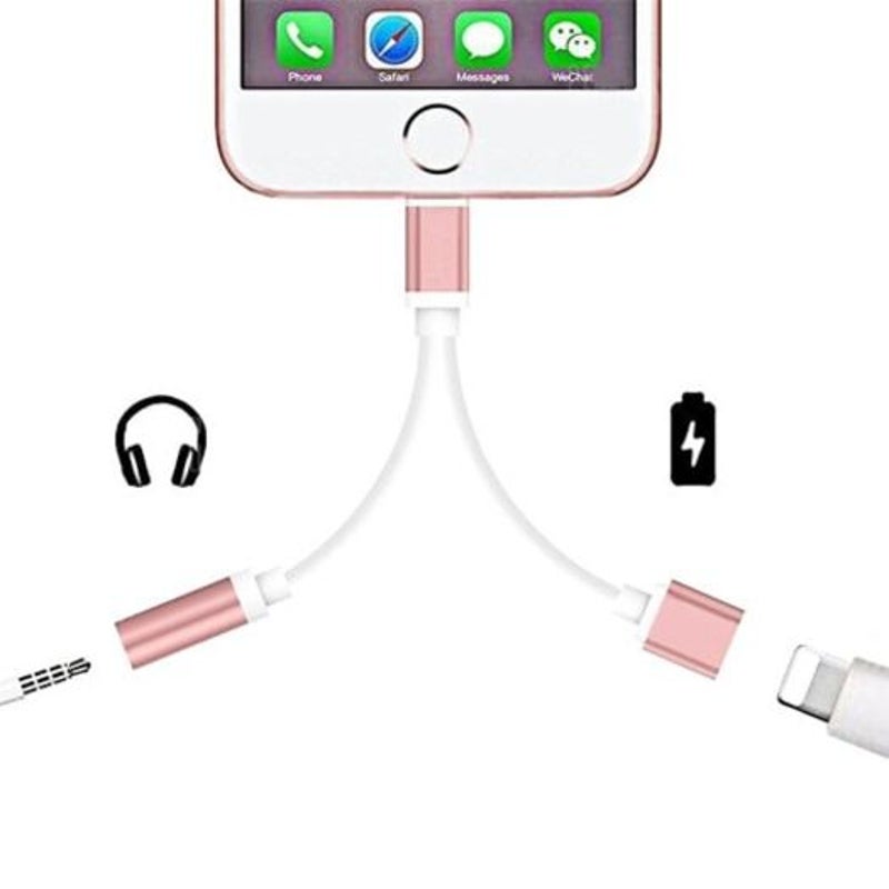 2 In 1 Audio Adapter 8 Pin To 3.5Mm Aux Earphone Jack For Iphone 7 Plus / 6 Rose Gold Cables & Adapters