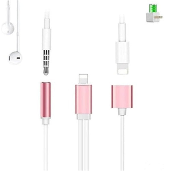 2 In 1 Audio Adapter 8 Pin To 3.5Mm Aux Earphone Jack For Iphone 7 Plus / 6 Rose Gold Cables & Adapters