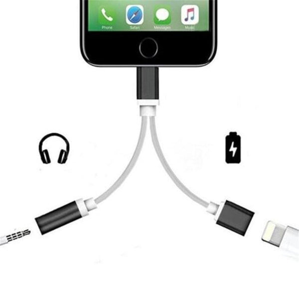 2 In 1 Audio Adapter 8 Pin To 3.5Mm Aux Headphone Jack For Iphone 7 / Plus 6 Black Cables & Adapters