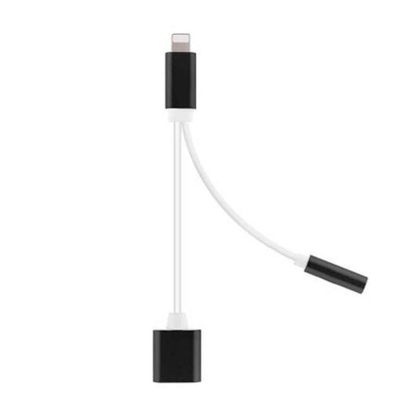 2 In 1 Audio Adapter 8 Pin To 3.5Mm Aux Headphone Jack For Iphone 7 / Plus 6 Black Cables & Adapters