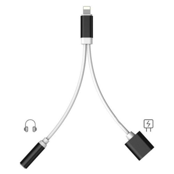 2 In 1 Audio Adapter 8 Pin To 3.5Mm Aux Headphone Jack For Iphone 7 / Plus 6 Black Cables & Adapters