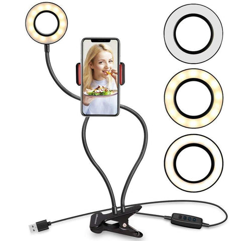 Camera Mounting Brackets Clamps 2 In 1 Mobile Phone Holder With Led Selfie Light