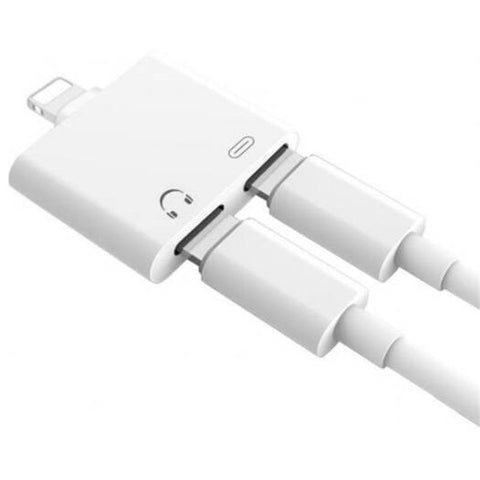 2 In 1 Dual Headphone Jack Adapter With Charge Splitter For Iphone X / 8 7 Plus White
