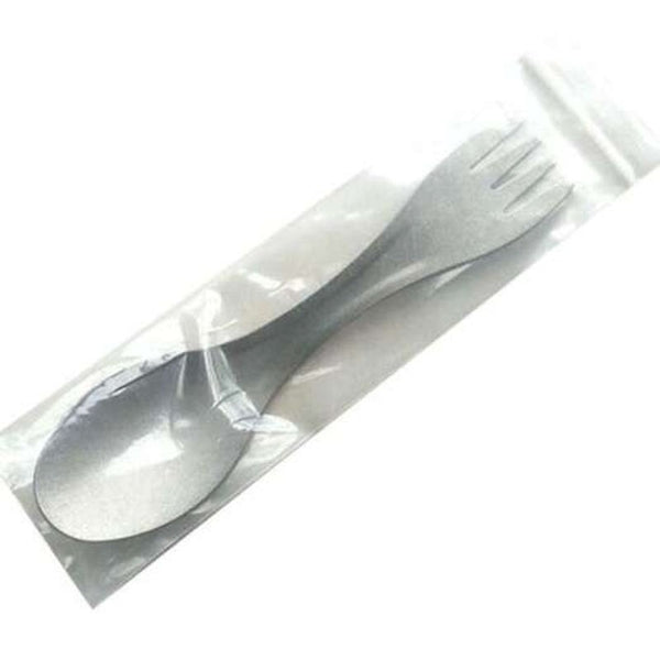 2 In 1 Outdoor Camping Tableware Pure Titanium Fork Spoon Gray Cloud