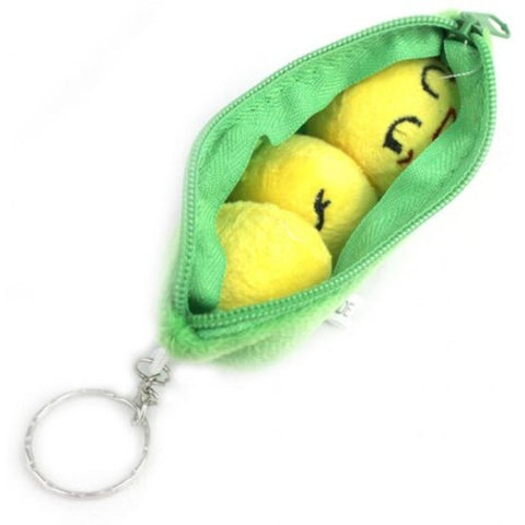 2 In 1 Plush Soybeans Pod Style Key Ring Wallet Combo Green