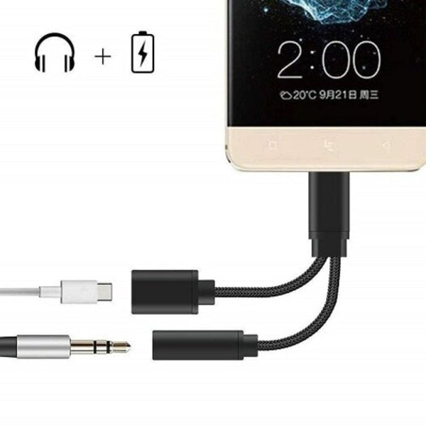 2 In 1 Usb 3.1 Type C Charger 3.5 Mm Audio Headphone Jack Adapter Cable Black Cables & Adapters