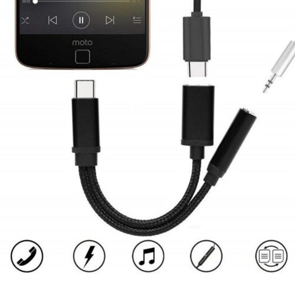 2 In 1 Usb 3.1 Type C Charger 3.5 Mm Audio Headphone Jack Adapter Cable Black Cables & Adapters
