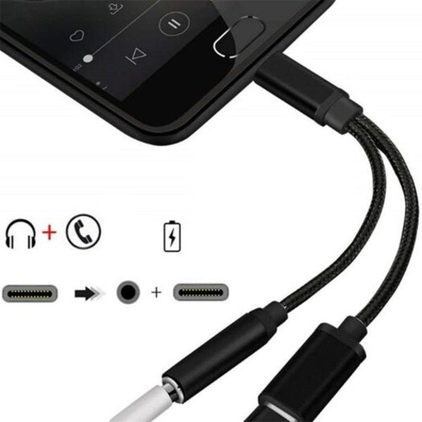 2 In 1 Usb 3.1 Type C Charger 3.5 Mm Audio Headphone Jack Adapter Cable Black Cables & Adapters