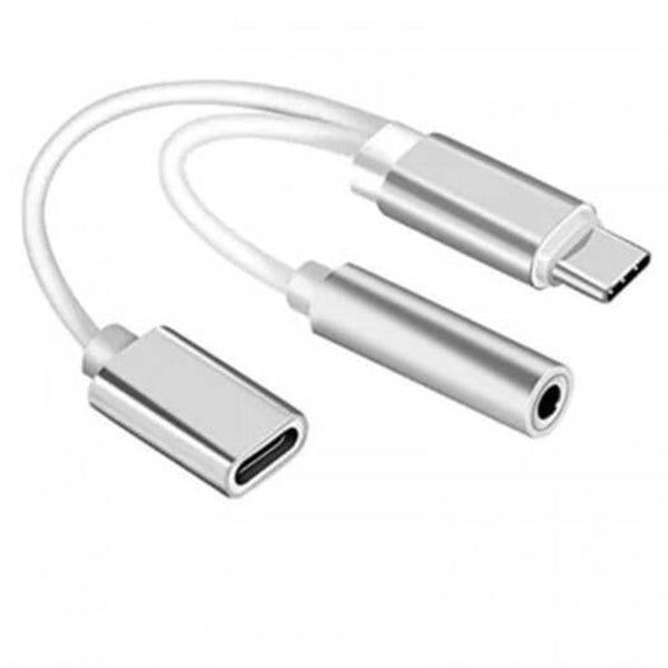 2 In 1 Usb C Type To 3.5Mm Headphone Audio Aux Jack Charge Adapter Cable Light Gray Cables & Adapters