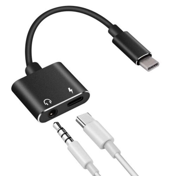Cables & Adapters 2 In 1 Usb Type C Adapter Charger Audio To 3.5Mm Jack Headphone Aux Converter Black