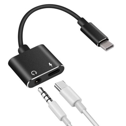 2 In 1 Usb Type C Adapter Charger Audio To 3.5Mm Jack Headphone Aux Converter Black Cables & Adapters