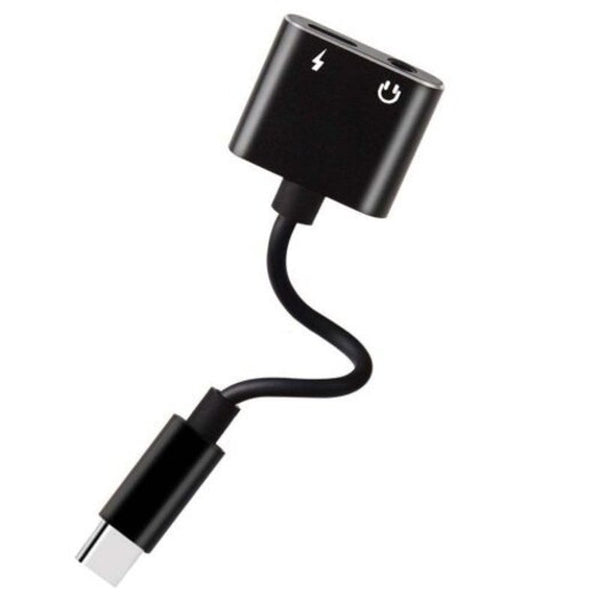 2 In 1 Usb Type C Adapter Charger Audio To 3.5Mm Jack Headphone Aux Converter Black Cables & Adapters