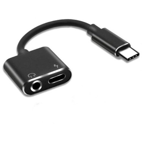 2 In 1 Usb Type C To 3.5 Mm And Charger Headphone Audio Jack Cable Adapter Black