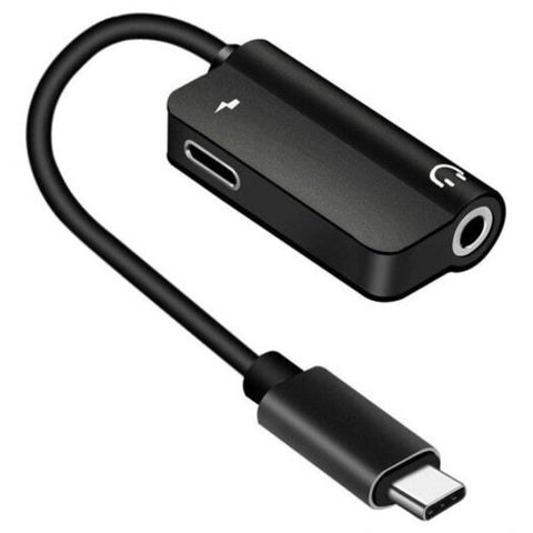 2 In 1 Usb Type C To 3.5 Mm And Charger Headphone Audio Jackadapter Cable Black Cables & Adapters