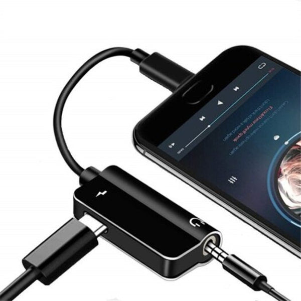2 In 1 Usb Type C To 3.5 Mm And Charger Headphone Audio Jackadapter Cable Black Cables & Adapters