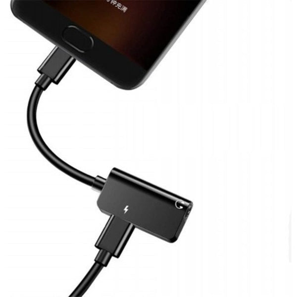 2 In 1 Usb Type C To 3.5 Mm And Charger Headphone Audio Jackadapter Cable Black Cables & Adapters
