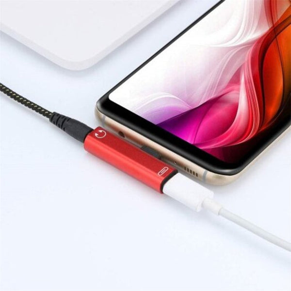 2 In 1 Usb Type C To 3.5Mm Earphone Jack Adapter For Xiaomi / Huawei Samsung Red