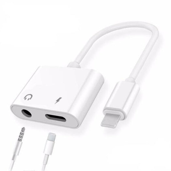 2 In 1To 3.5Mm Headphone Jack Adapter Charge For Iphone X / 8 7 Plus White