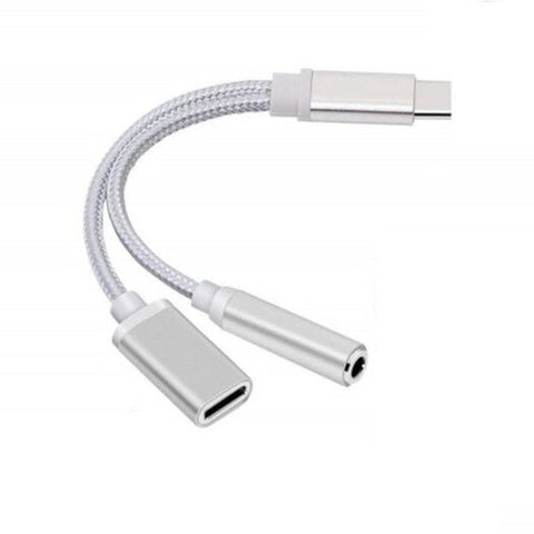 2 In 1Type C To 3.5Mm Audio Jack Charger Cable Adapter For Oneplus 7 Pro / 6T Silver