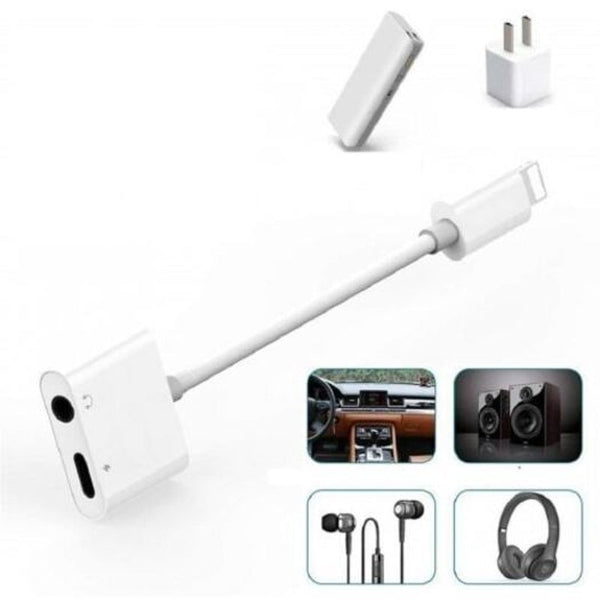 2 In1 3.5Mm Headphone Audio Jack Charger Adapter For Iphone X / 8 Plus 7 White Cables & Adapters