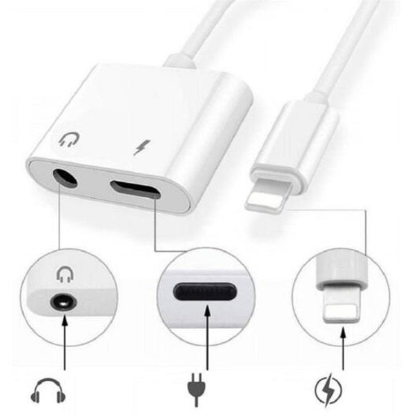 2 In1 3.5Mm Headphone Audio Jack Charger Adapter For Iphone X / 8 Plus 7 White Cables & Adapters