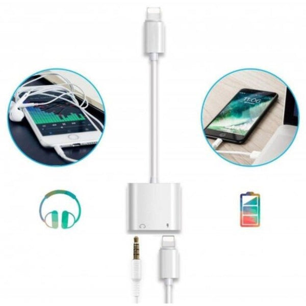 2 In1 3.5Mm Headphone Audio Jack Charger Adapter For Iphone X / 8 Plus 7 White Cables & Adapters