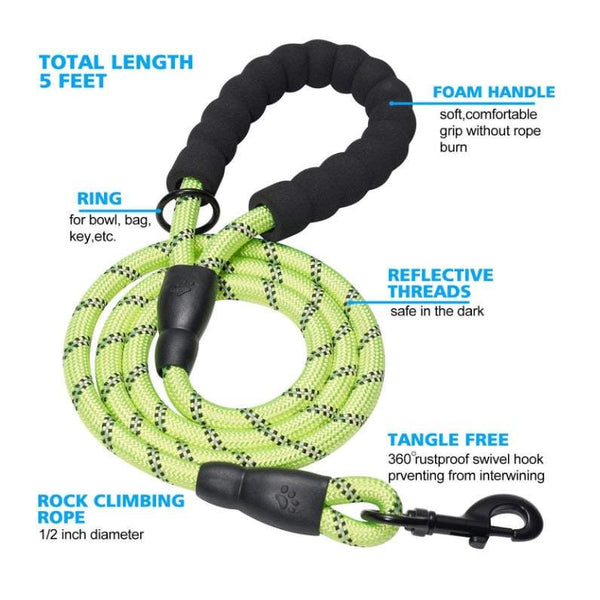 Pet Health 2 Pack Dog Walking Rope 5 Ft Heavy Duty Leash With Comfortable Padded Handle Reflective Leashes For Medium Large Dogs