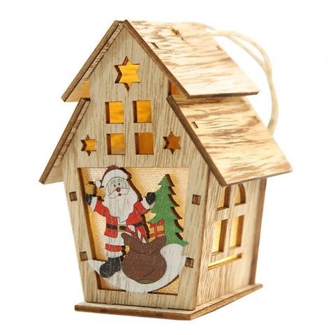 2Pcs Christmas Assembled Wooden Light Cabin Ornaments Double Layer Santa Claus