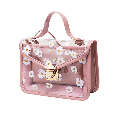2 Pcs Creative Design Transparent Pvc Handbag Classic Texture Chic Daisy Flower Clutch Totes Pu Shoulder Bag Composite Set Women's Bags & Handbags