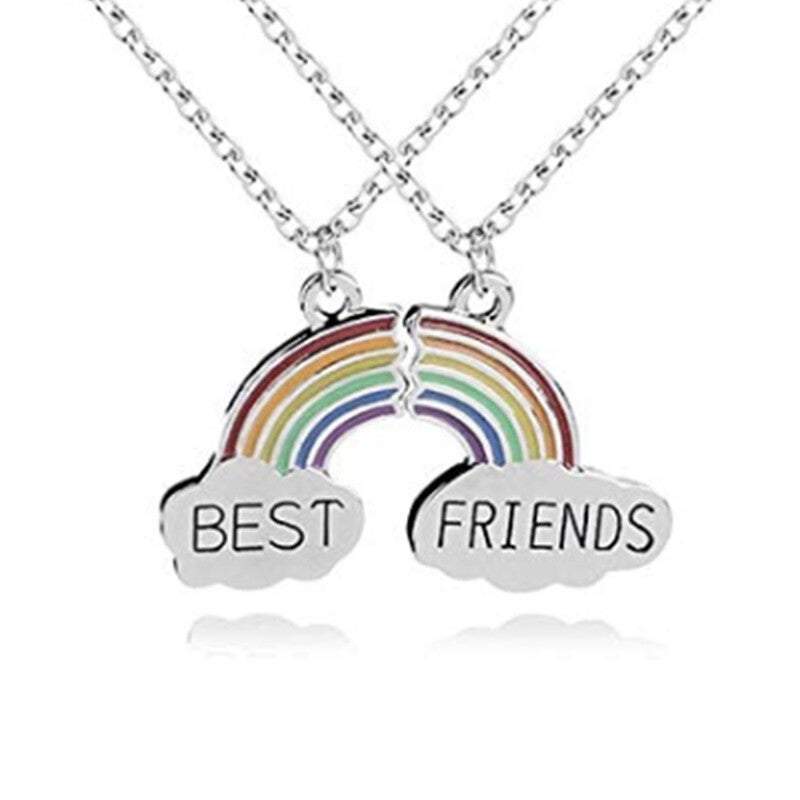 Veile Studios 2Pcs Rainbow Cloud Stitching Best Friends Pendant Necklace For Good Friend's Gift Necklaces & Pendants