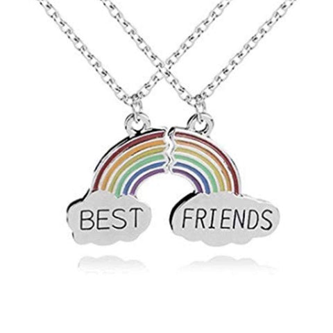 Veile Studios 2Pcs Rainbow Cloud Stitching Best Friends Pendant Necklace For Good Friend's Gift Necklaces & Pendants