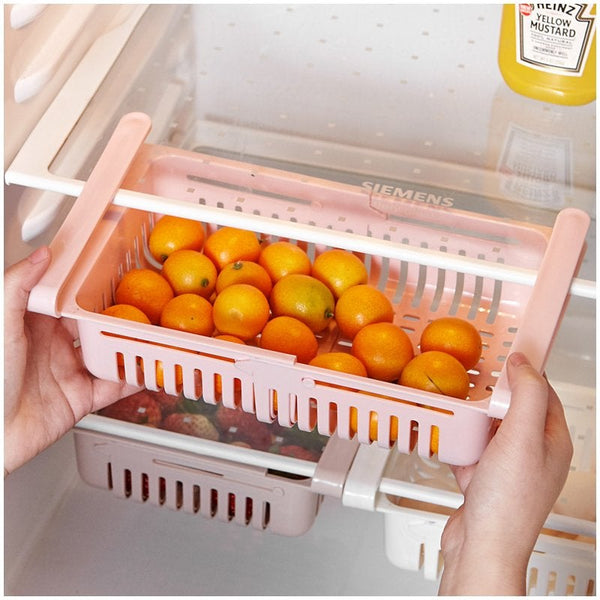 2Pcs Refrigerator Partition Layer Storage Rack Fresh Keeping Drawing Type Pink