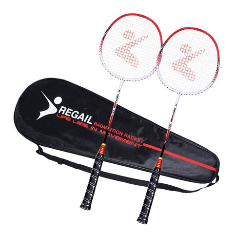 Badminton 2 Player Racket Set Aluminum Indoor Outdoor Sports Practice Racquet With Cover Bag Red
