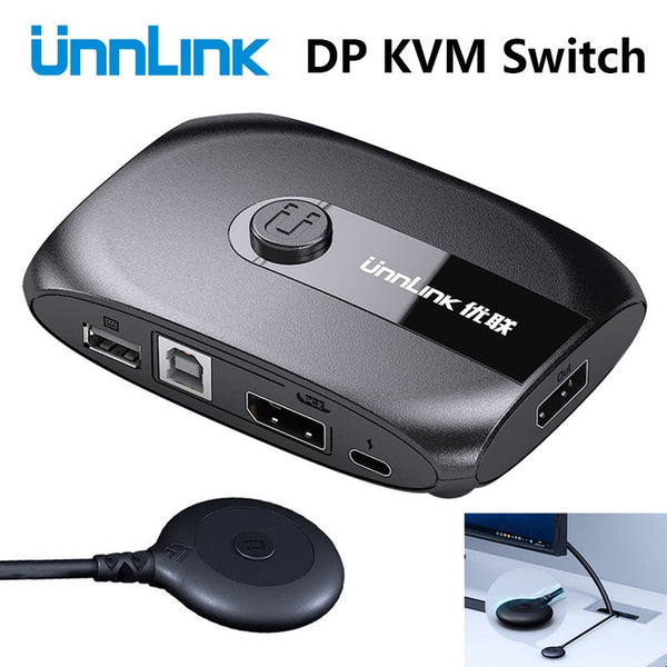 2 Ports Dp Kvm Switch Displayport With Extender 4K60 Usb Share Monitor Printer Keyboard Mouse For Pc Computers Laptops