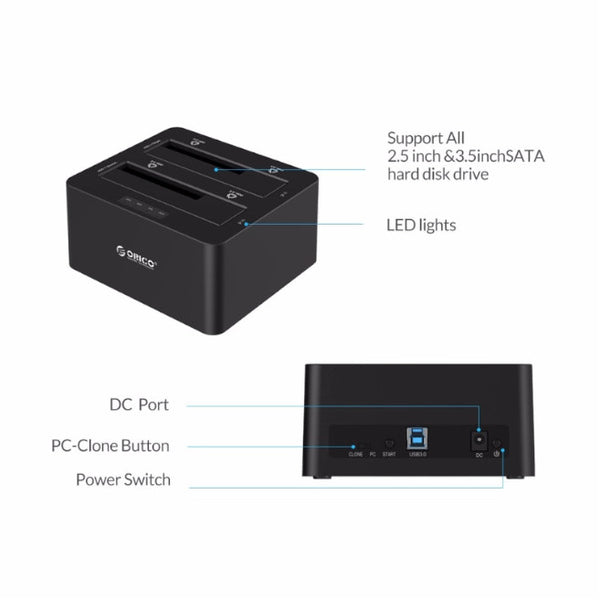 2 Bay Sata To Usb3.0 External Hard Drive Docking Station Hdd Enclosure Black Drive Enclosures & Docks