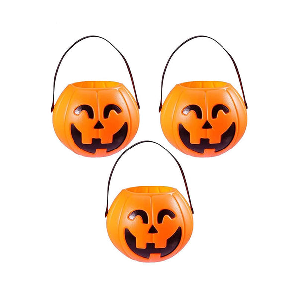 3 Pack 7 Inch Plastic Halloween Pumpkin Buckets Kids' Trick Or Treat Candy Holders & Home Decor Seasonal Decorations