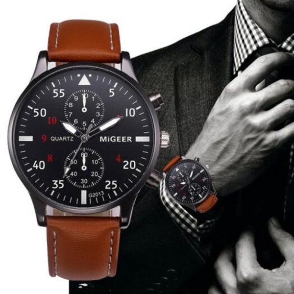 Veile Studios Trendy Leather Band Men Quartz Watch Brown Watches