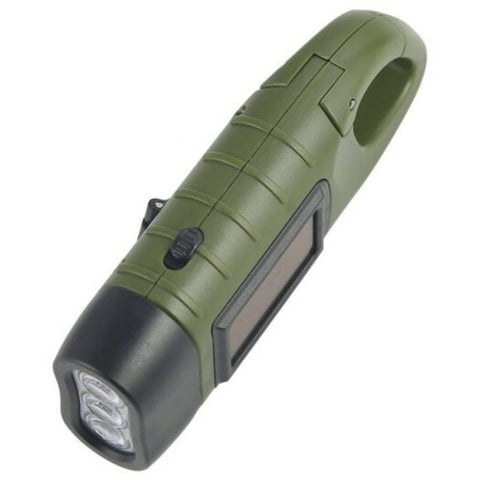 Rechargeable Led Flashlight Hand Crank Dynamo Solar Powered Torch Outdoor Jungle Green