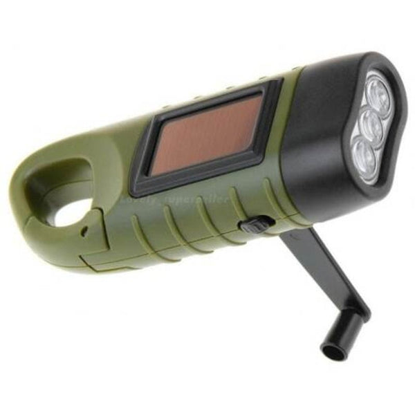 Rechargeable Led Flashlight Hand Crank Dynamo Solar Powered Torch Outdoor Jungle Green Flashlights