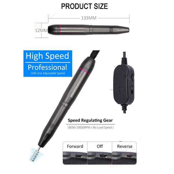 Usb Electric Nail File Acrylic Manicure Drilling Kit Electric Files & Tools