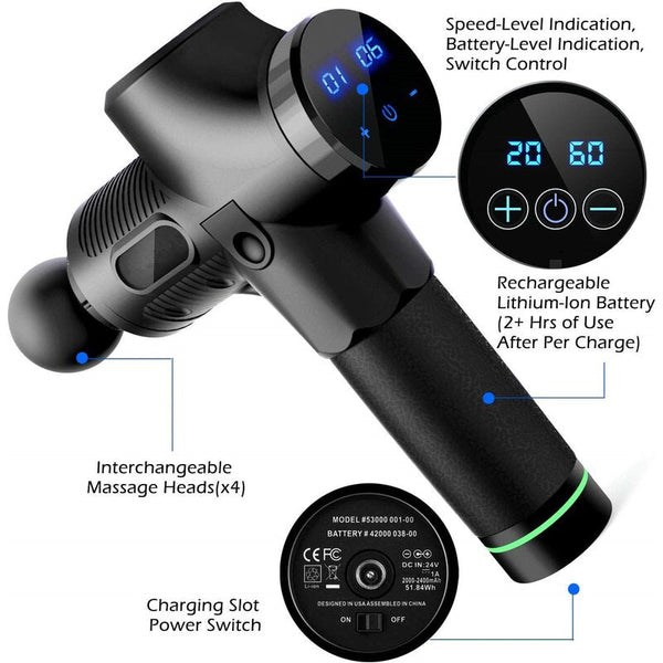 Lcd Display Deep Muscle Handheld Black Massage Gun